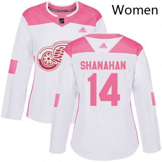 Womens Adidas Detroit Red Wings 14 Brendan Shanahan Authentic WhitePink Fashion NHL Jersey